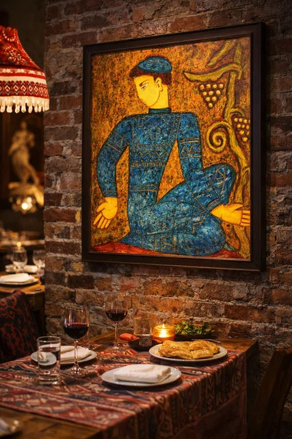 Figurative painting in a dining setting